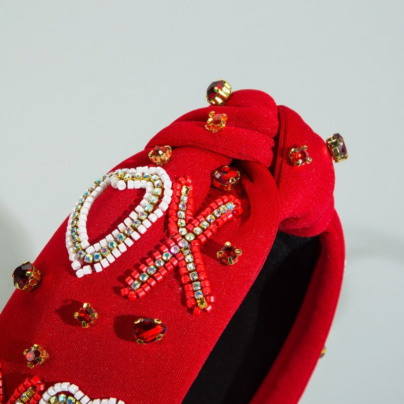 Wholesale Valentine's Day Pure Hand-sewn Rice Bead Heart-shaped Knotted Wide-brimmed Headband